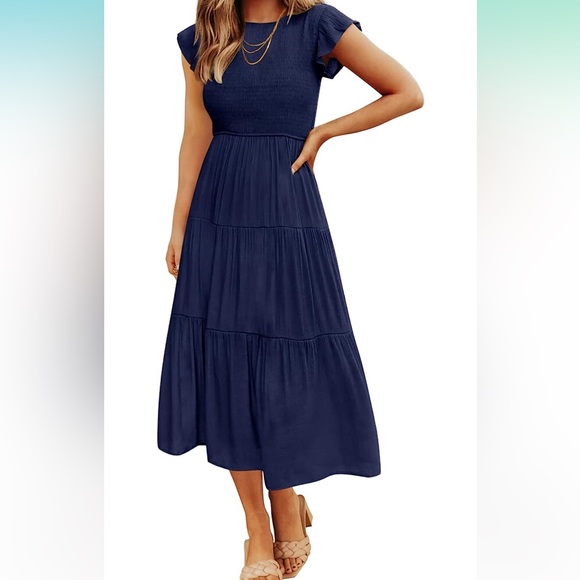 Dresses & Skirts - Navy Blue Casual Flutter Short Sleeve Dress - Size L